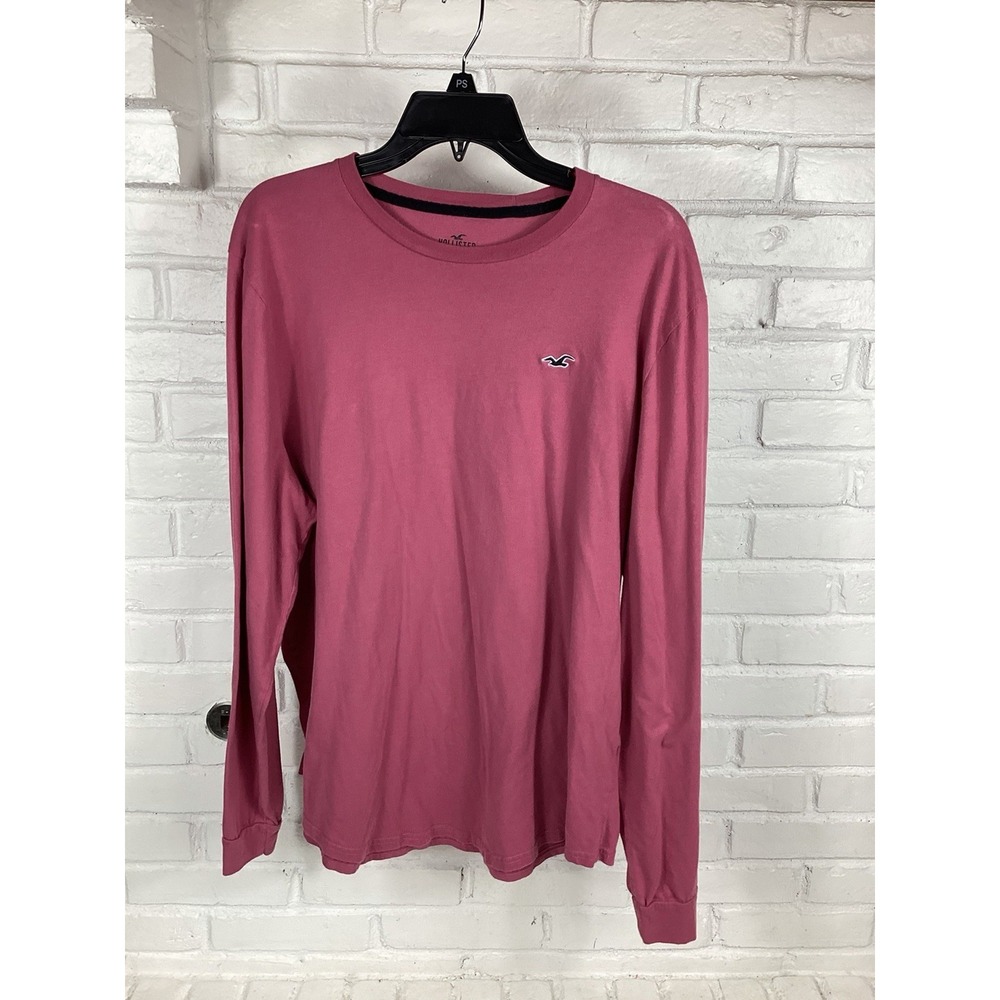Hollister Mens XXL Pink Long Sleeve T Shirt Seagull Logo Must Have Cotton